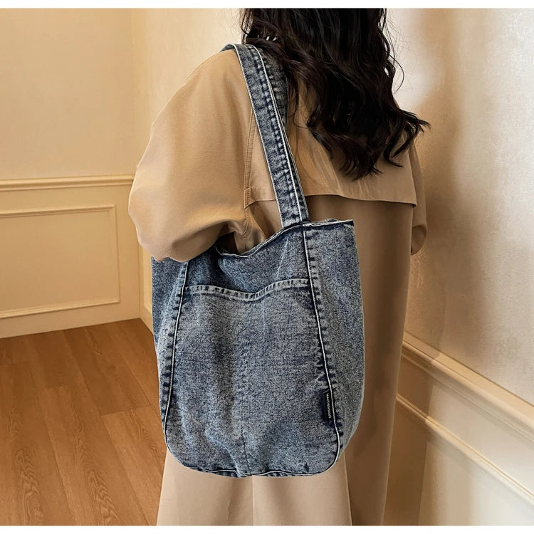 Casual Denim Shoulder Bag for Women Minimalist Daily Commute Crossbody Bag with Interior Zipper Pocket  Simple & Cool Design