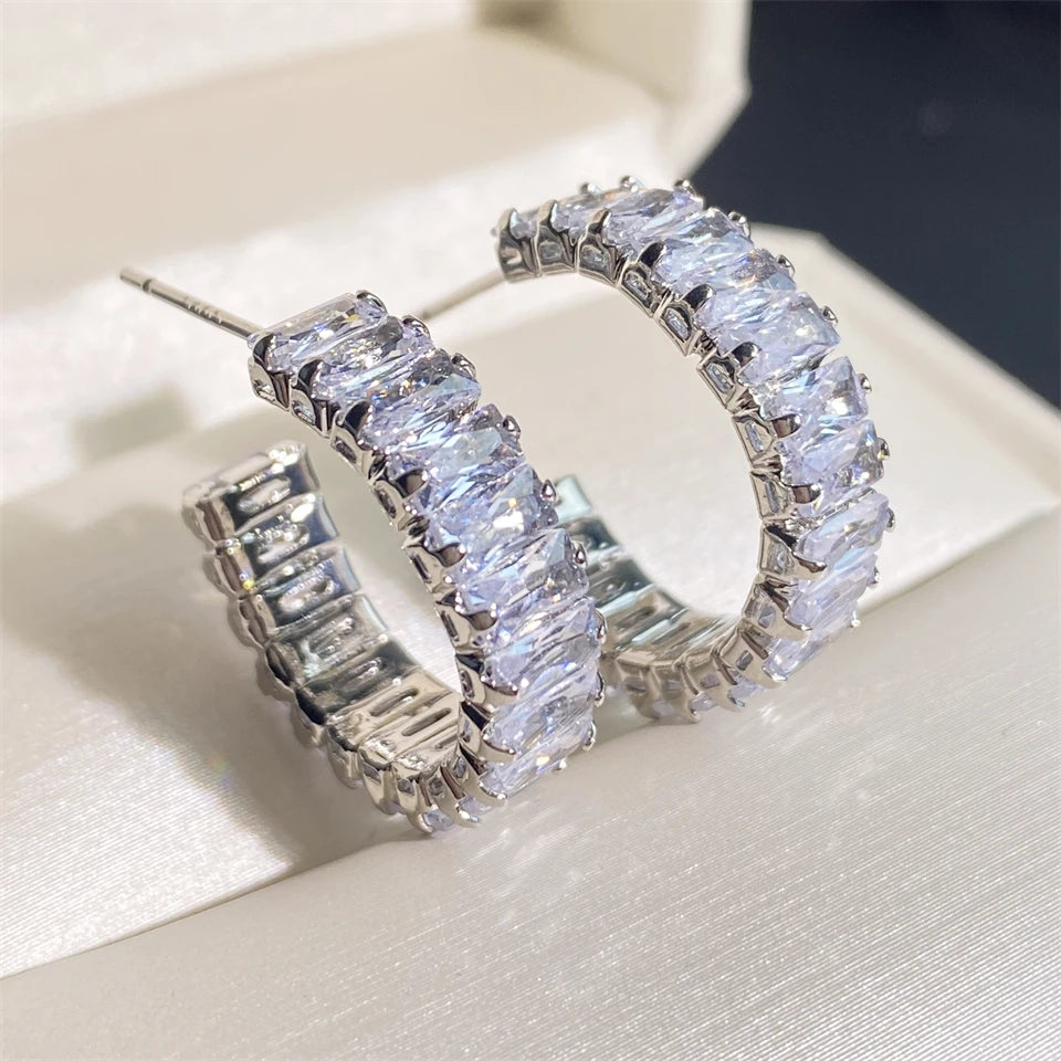 Fashion Geometric Rectangle Zircon Stud Earrings Set For Women Couple Holiday Gift Elegant Party Jewelry For Everyday Wear