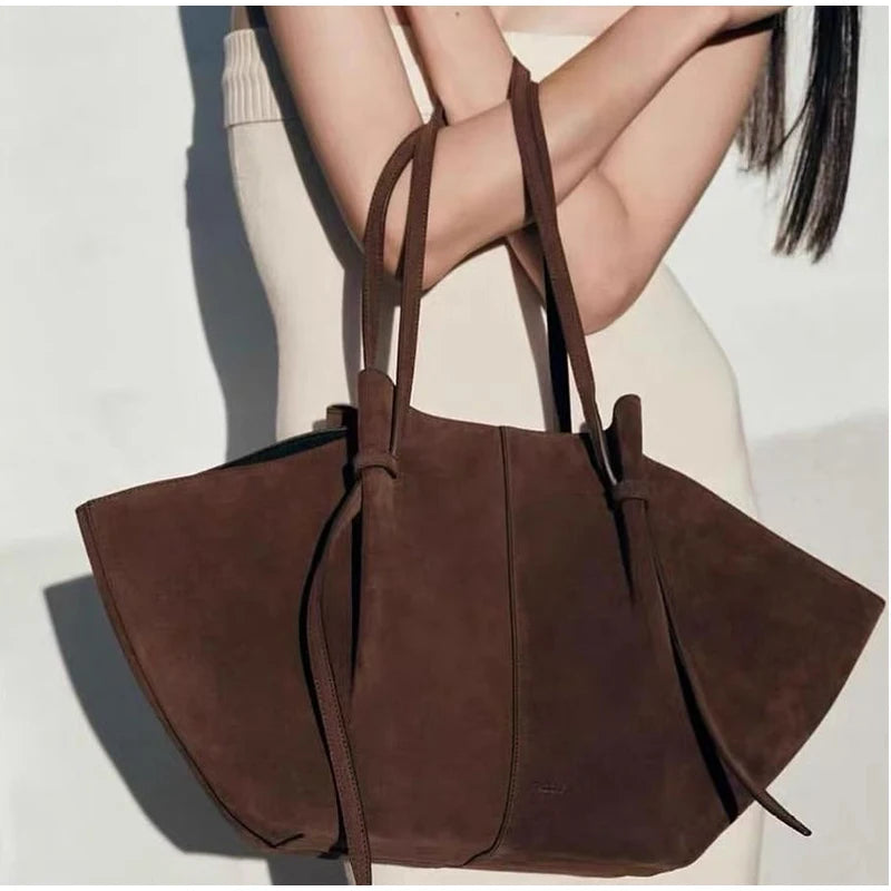 Luxury Faux Suede Women's Tote Bag Large Capacity Shoulder Bag Designer Handbag Wing-shaped Storage Bag Chic Frosted Shoppingbag