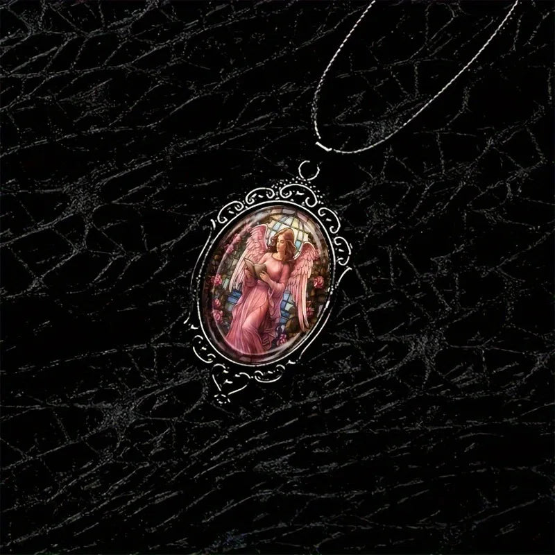 Popular Fashion, Simple Black Lace Base, Oval Glass Pendant Necklace Strap, Customizable Pattern, Wholesale Available