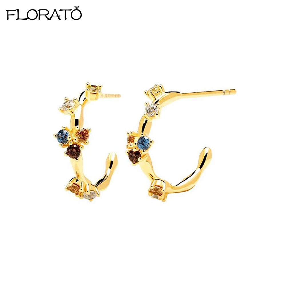 Inlaid Crystal Stud Earrings 925 Sterling Silver Ear Needle CZ Earrings For Women Fashion Popular Jewelry Exquisite Gift