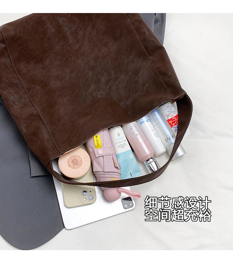 Faux Suede Solid Color Simple Casual Tote 2025 Winter Retro Shoulder Bags Large Capacity Temperament Versatile Women's Handbags