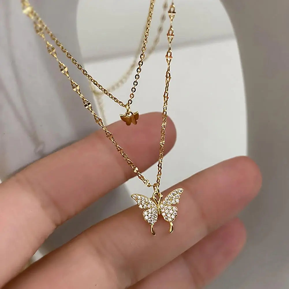 2023 New Butterfly Necklace Double Layer Rust-proof Alloy Butterfly pendant Personality Fashion Clavicle Chain for Women