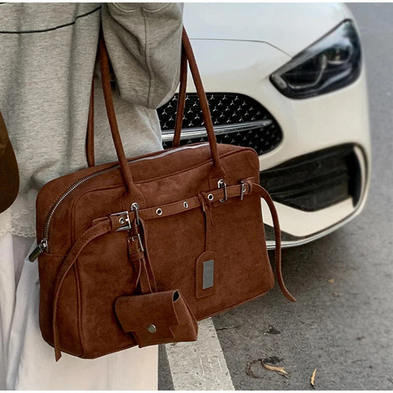 New Retro Ladies Tote Bag Highend Pu Suede Handbag Fashion Simple Large-capacity Shoulder Bag Korean Version Commuter Travel Bag