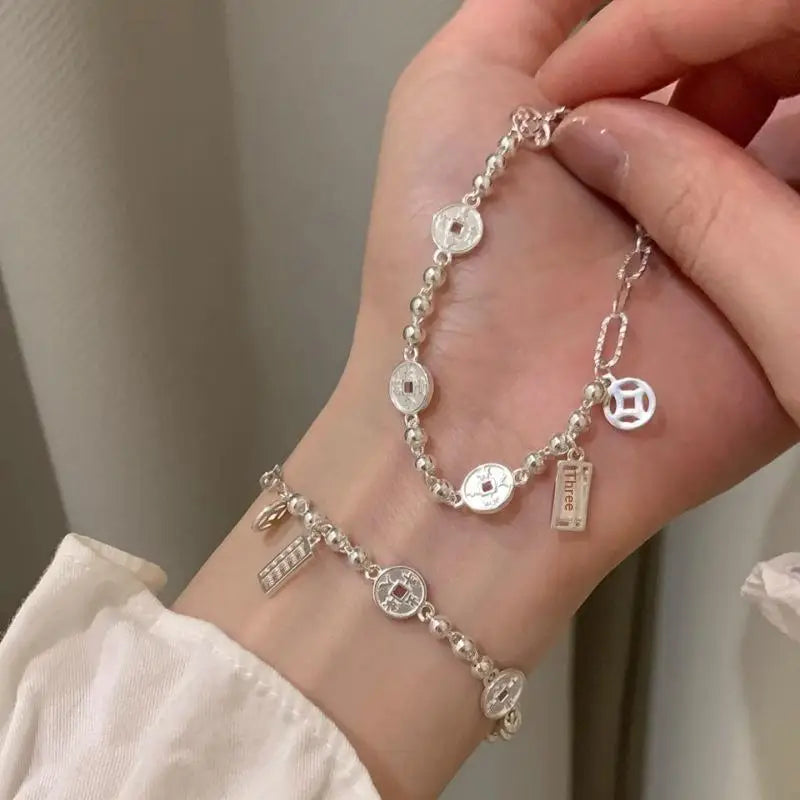 Gift-worthy Elegant Silver Bracelet, Geometric Design with Punk-style; Asymmetrical Beaded Jewelry for Women and Fashion Girls.