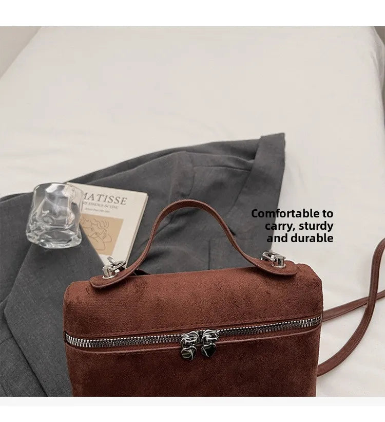 Autumn Winter Premium Suede Tote Bag Texture Simple and Versatile Crossbody Shoulder Bag Retro Vintage Stylish Lunch Box Bag