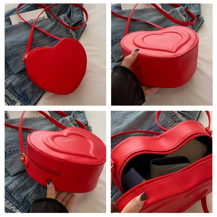 Fashion Heart Shape Crossbody Bags for Women Niche Design Solid Color Ladies Shoulder Bag Lightweight Female Love Handbags