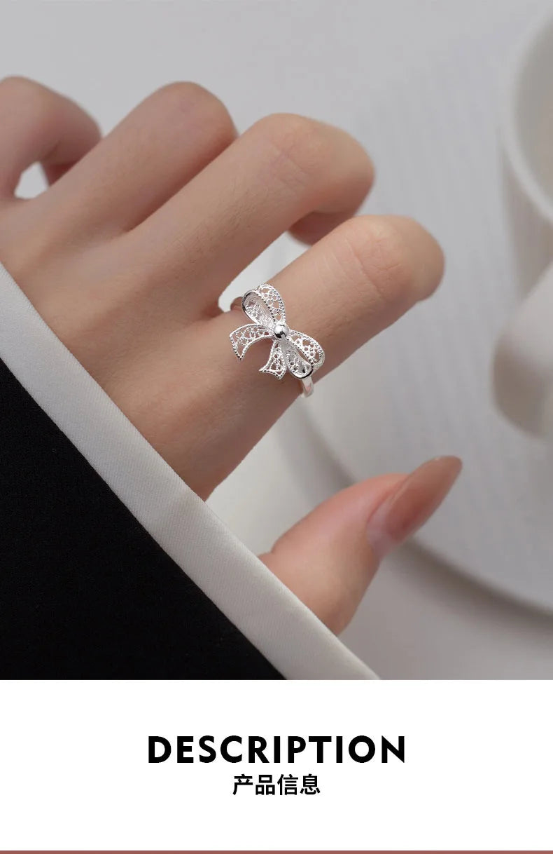 925 Sterling Silver Bow Adjustable Rings For Women Luxury Quality Jewelry Gift Female Wholesale Accessories Jewellery