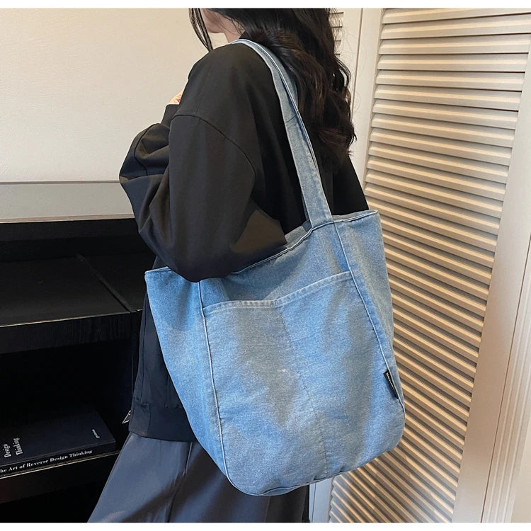 Casual Denim Shoulder Bag for Women Minimalist Daily Commute Crossbody Bag with Interior Zipper Pocket  Simple & Cool Design