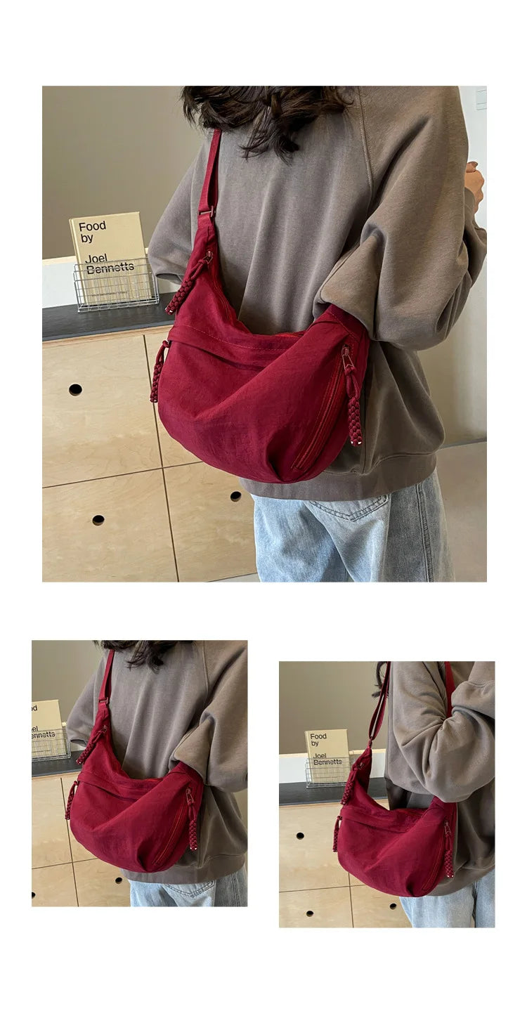 Leisure Unisex Crossbody Bags Summer New Campus Sports Style Shoulder Hobos Bag Solid Color Large Capacity Messenger Bag