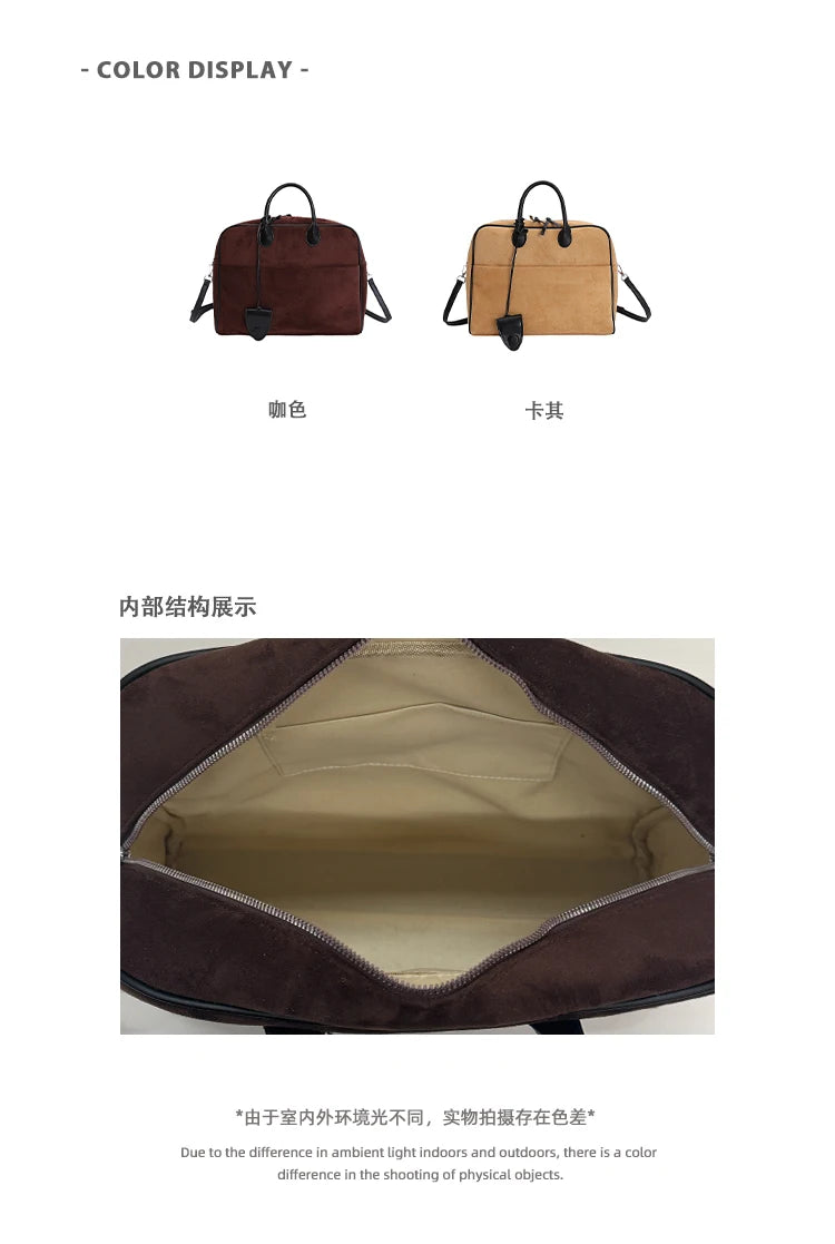 Faux Suede Taupe Retro Tote Bags for Women Solid Color Large Capacity Commuting Versatile Casual Shoulder Bag Classic Handbag