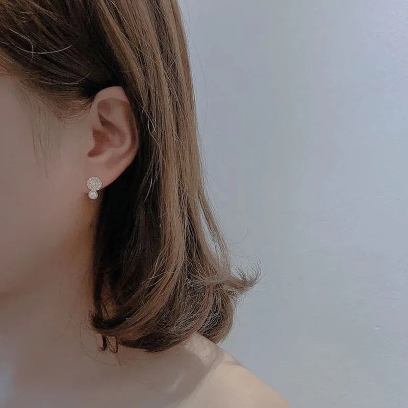 925 Sterling Silver Jewelry Exquisite Zircon Crystal Pearl Stud Earrings for Women Wedding Party Jewelry For Girls Friend Gift