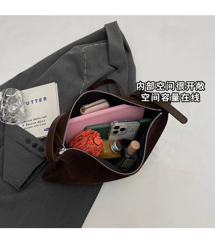 Vintage Suede Tote Bag For Women Autumn Winter New Large Capacity Commute Shoulder Crossbody Bags Fashion Trend Underarm Bags