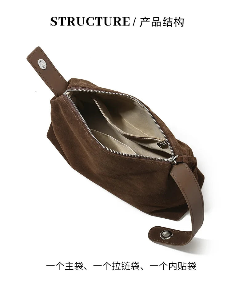 Genuine Grade Autumn Winter Big Boston Luxury Designer Tote Soft Matte Suede Leather Women Handbag Female Shoulder Crossbody Bag