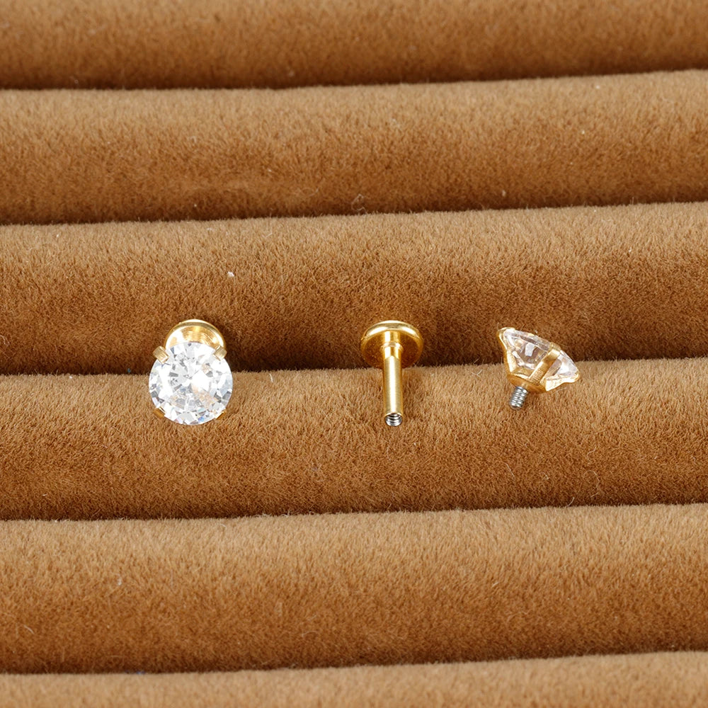 2PCS Stainless Steel 2/3/4/5mm Zircon Sparkling Stud Earrings for Women Girl Minimalism Labret Lip Tragus Helix Piercing Jewelry