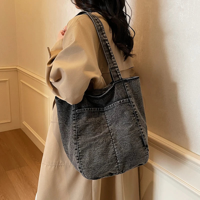 Casual Denim Shoulder Bag for Women Minimalist Daily Commute Crossbody Bag with Interior Zipper Pocket  Simple & Cool Design