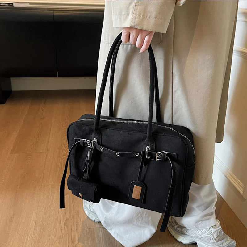 New Retro Ladies Tote Bag Highend Pu Suede Handbag Fashion Simple Large-capacity Shoulder Bag Korean Version Commuter Travel Bag