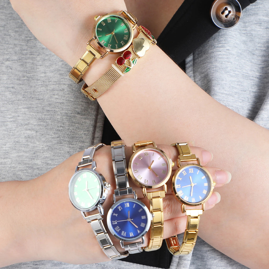 New Fashion Men Women's DIY 9mm Width Italian Elastic Charm Stainless Square Round Watch Bracelet Bangle For Birthday Gifts
