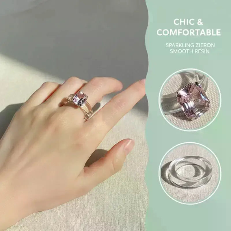 Fashion Simple Inlaid Colorful Zircon Resin Ring Women Sweet Cute Birthday Party Commemorative Jewelry Gift