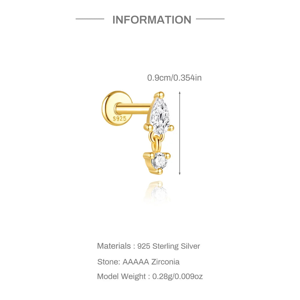 Aide 1pc 925 Sterling Silver DIY Handmake Zircon Studs For Women Flat Head Threaded Puncture Crystal Ear Bone Studs Ins Jewelry