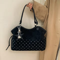 Polka Dot Suede Shoulder Bag Women Stylish Brown Slouchy Tote Drawstring Design Magnetic Buckle Underarm Bag With Star Pendant