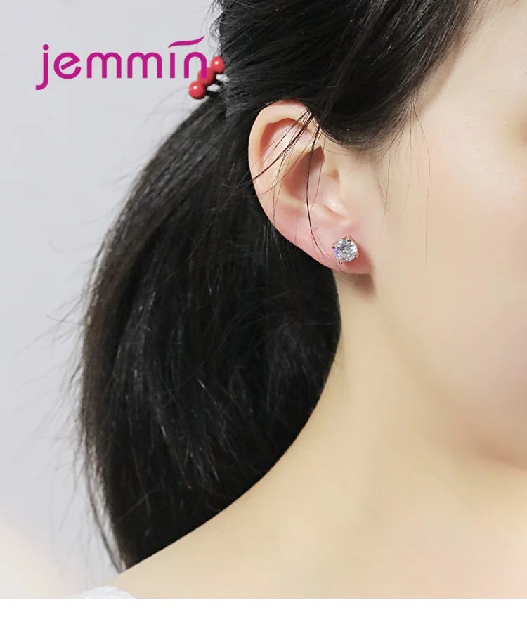 Women Classic Shining Zircon Stud Earrings 925 Silver  Ears Stud for Men Crystal Earrings Femme Jewelry Gift Wholesale