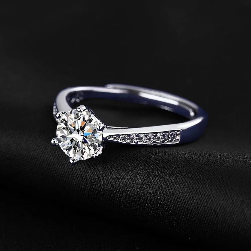 Luxury 925 Sterling Silver Zircon Adjustable Women's Engagement Ring Wedding Fashion Jewelry Accessories