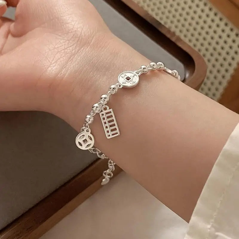 Gift-worthy Elegant Silver Bracelet, Geometric Design with Punk-style; Asymmetrical Beaded Jewelry for Women and Fashion Girls.