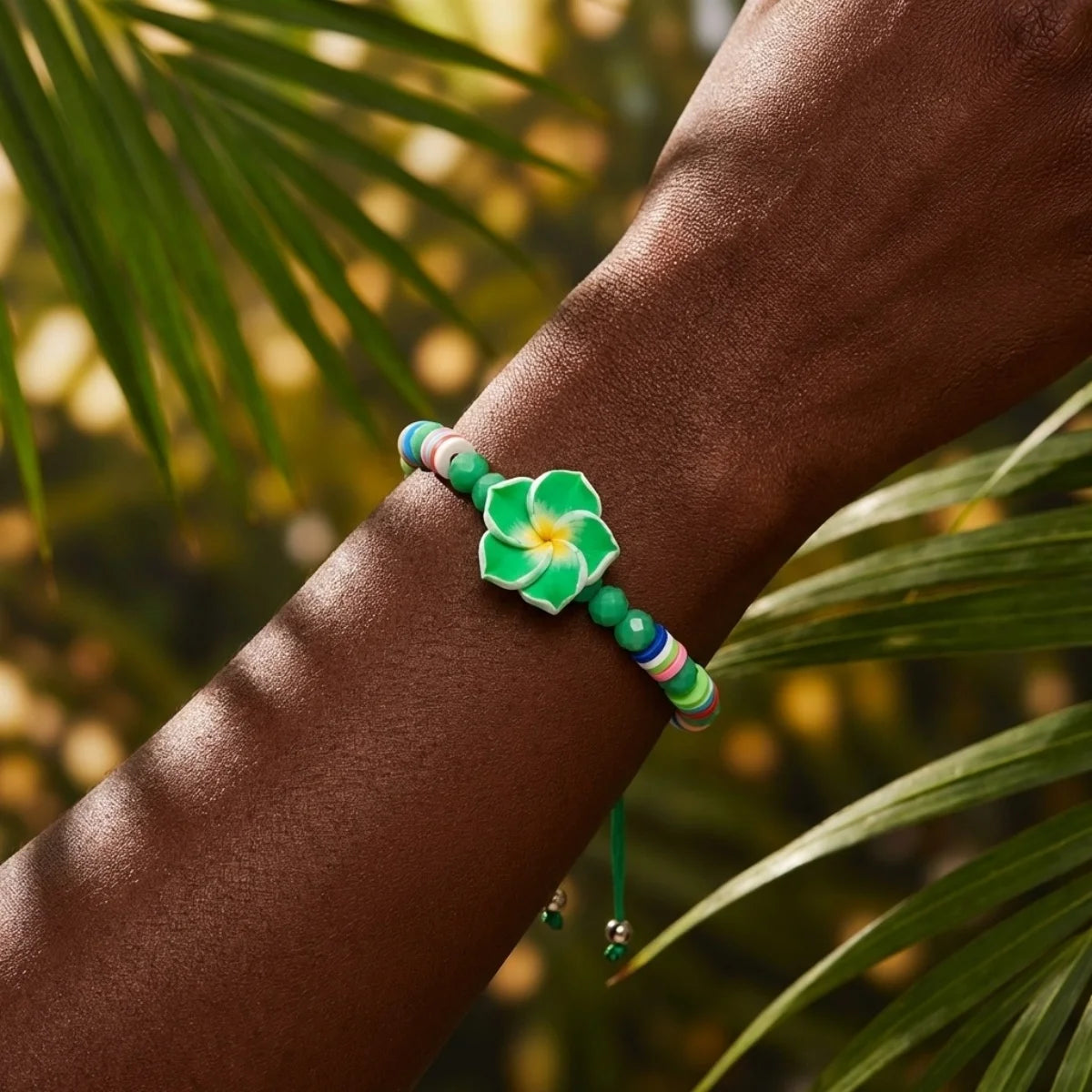 Crystal Beads Soft Polymer Clay Flower Bracelets For Women Men Bohemian Resin Floral Handmade Woven Bangles Summer Party Jewelry
