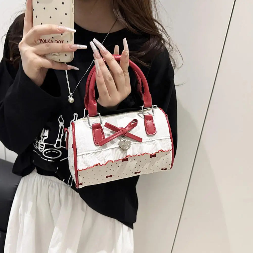 Sweet Style Square Crossbody Bag Waterproof Zipper Bow Design Small Bowling Bag for Party Daily Use Cute Shoulder Purse