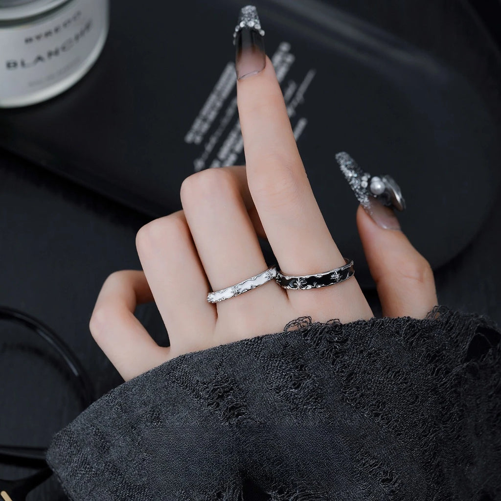 Adjustable Star Couple Rings Stainless Steel Punk Style Comfort Fit 2-Tone Daily Wear Jewelry for Men And Women Gift Idea