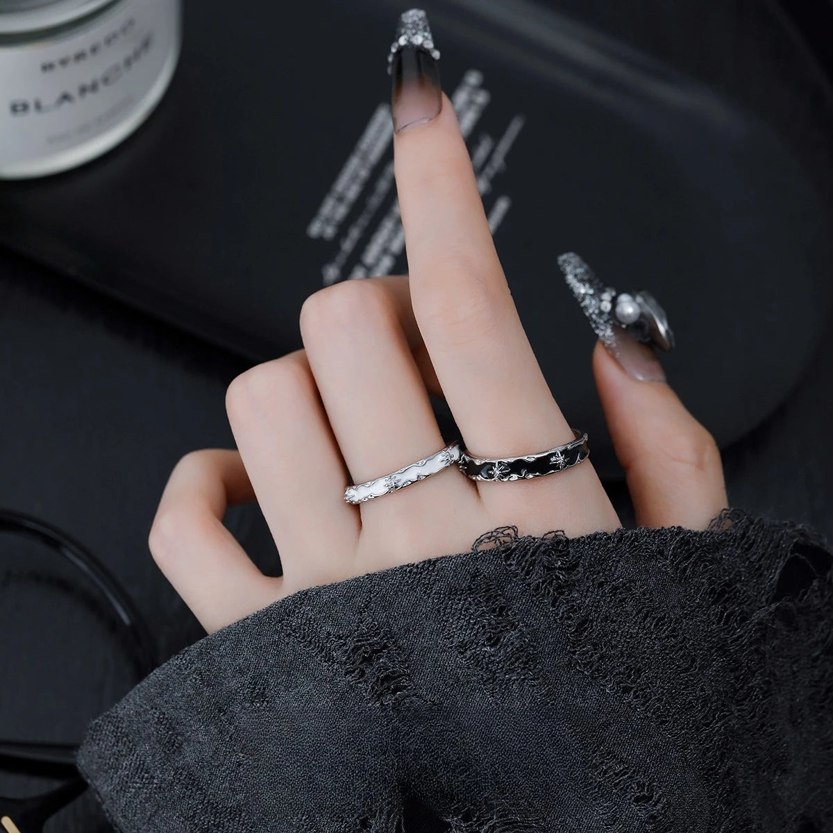 Adjustable Star Couple Rings Stainless Steel Punk Style Comfort Fit 2-Tone Daily Wear Jewelry for Men And Women Gift Idea