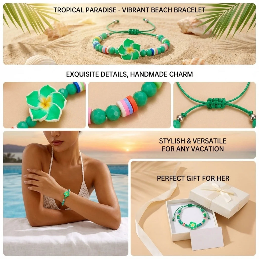 Crystal Beads Soft Polymer Clay Flower Bracelets For Women Men Bohemian Resin Floral Handmade Woven Bangles Summer Party Jewelry