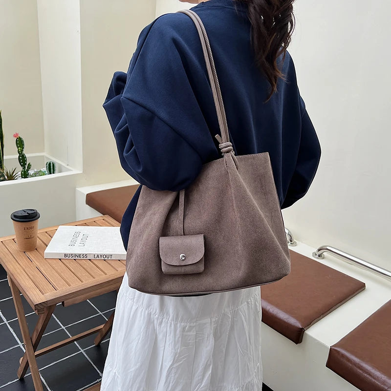 LEFTSIDE Luxury Faux Suede Tote Bag 2025 Winter Auturm Casual New Shoulder Bag Young Women's Underarm Bag Handbags and Purses