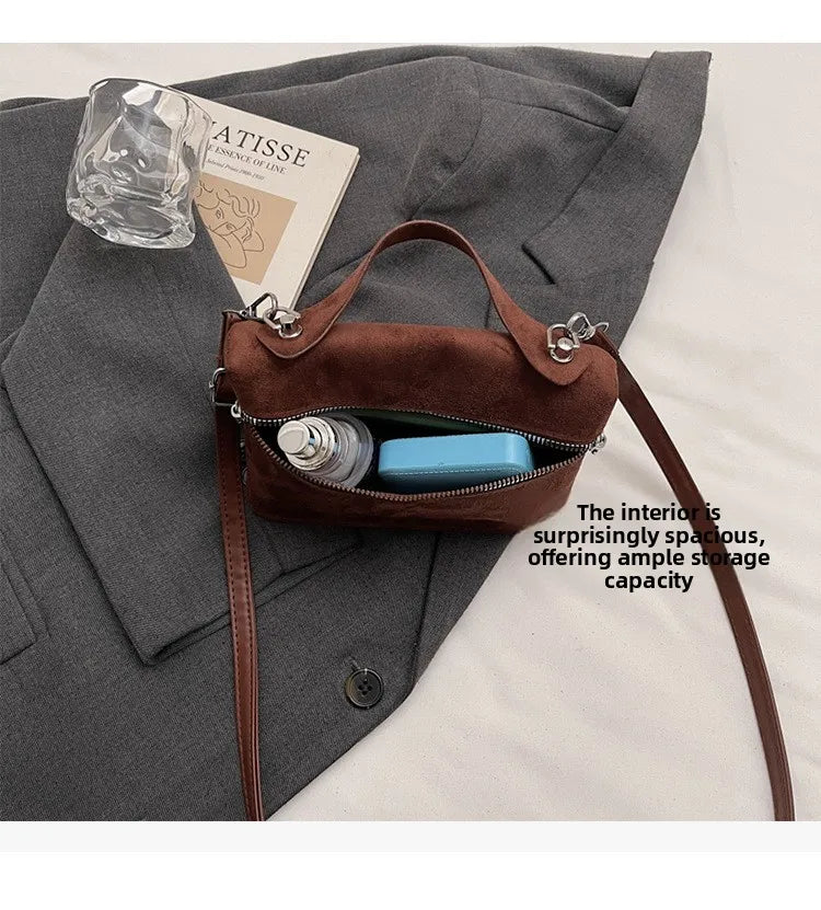 Autumn Winter Premium Suede Tote Bag Texture Simple and Versatile Crossbody Shoulder Bag Retro Vintage Stylish Lunch Box Bag