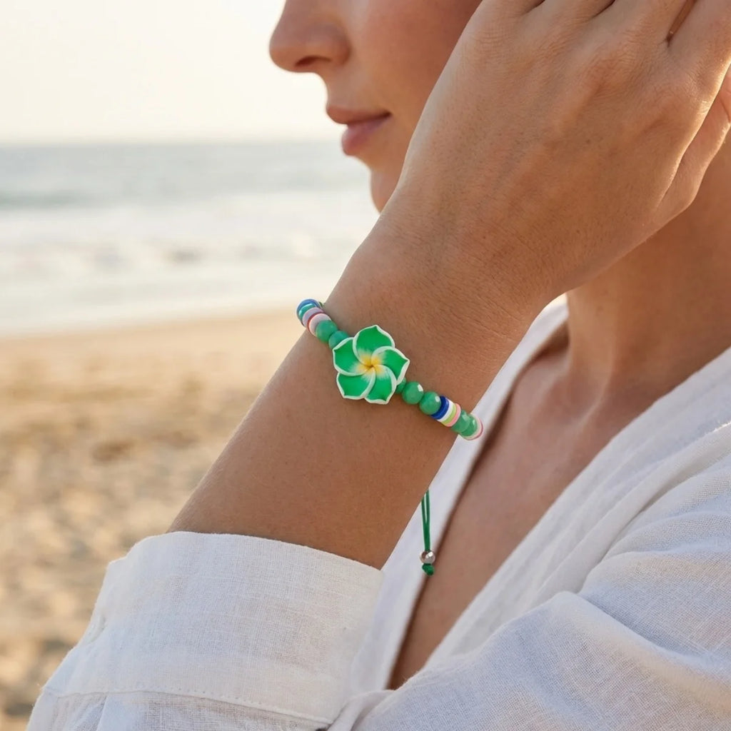 Crystal Beads Soft Polymer Clay Flower Bracelets For Women Men Bohemian Resin Floral Handmade Woven Bangles Summer Party Jewelry
