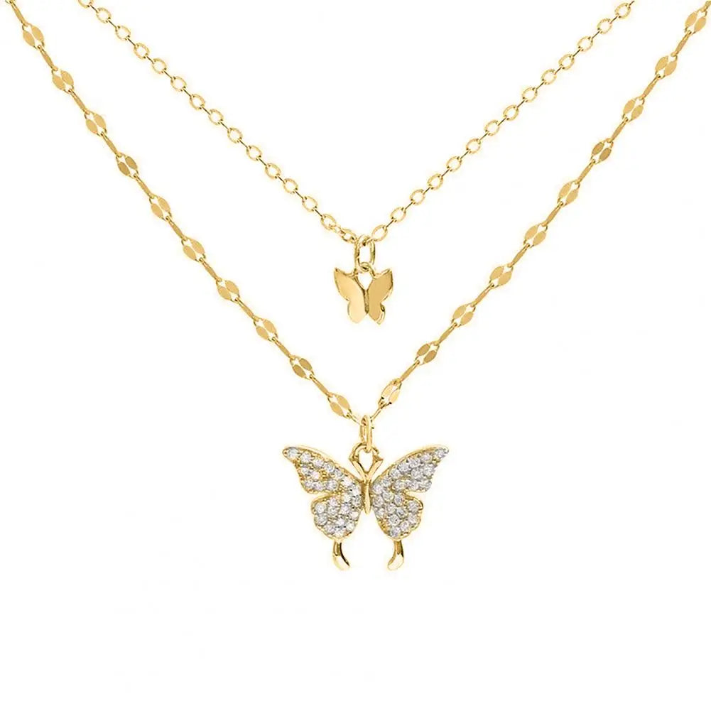 2023 New Butterfly Necklace Double Layer Rust-proof Alloy Butterfly pendant Personality Fashion Clavicle Chain for Women