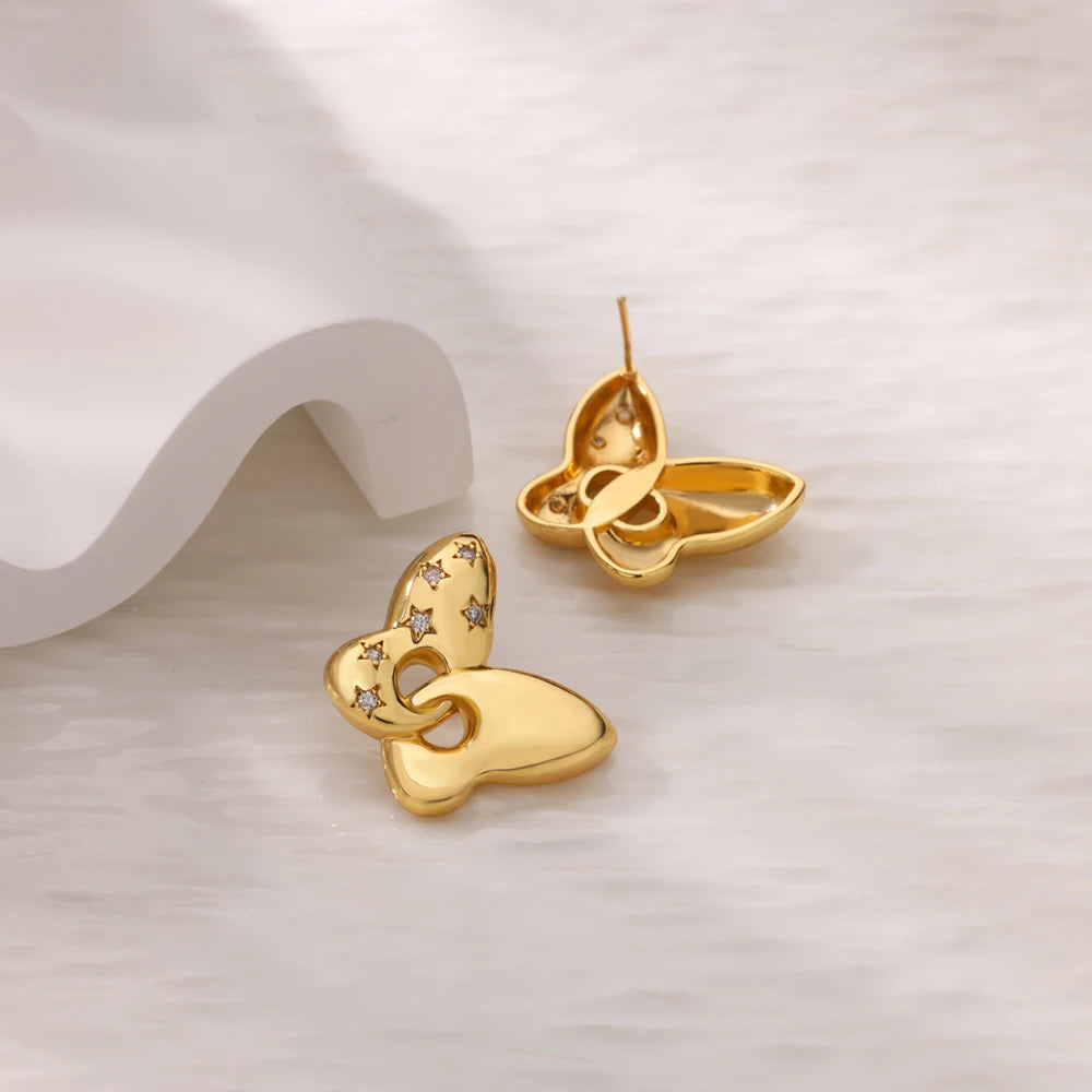 Fashion Zircon Stud Earrings for Women Gold Color Stainless Steel Earrings Trendy Luxury Wedding Jewelry Accessories aretes muje