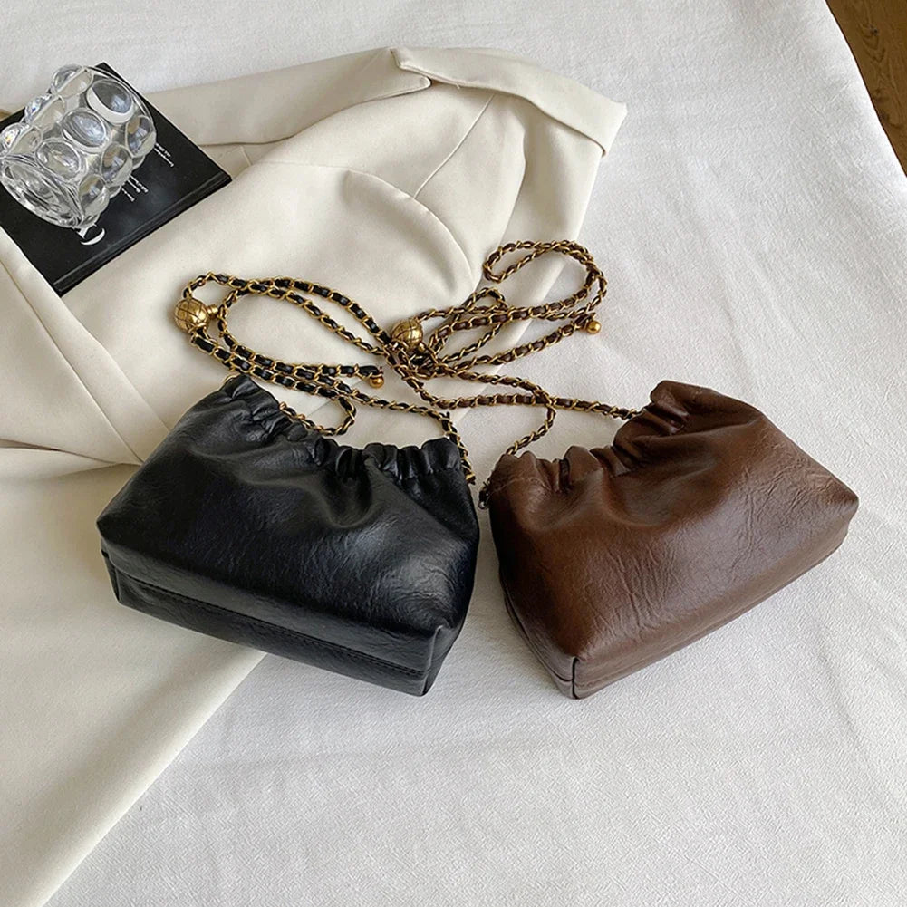 Women's Crossbody Tote Bag PU Leather Hobo Bag Fashionable Retro Bucket Bag Korean High-End Chain Crossbody Bag