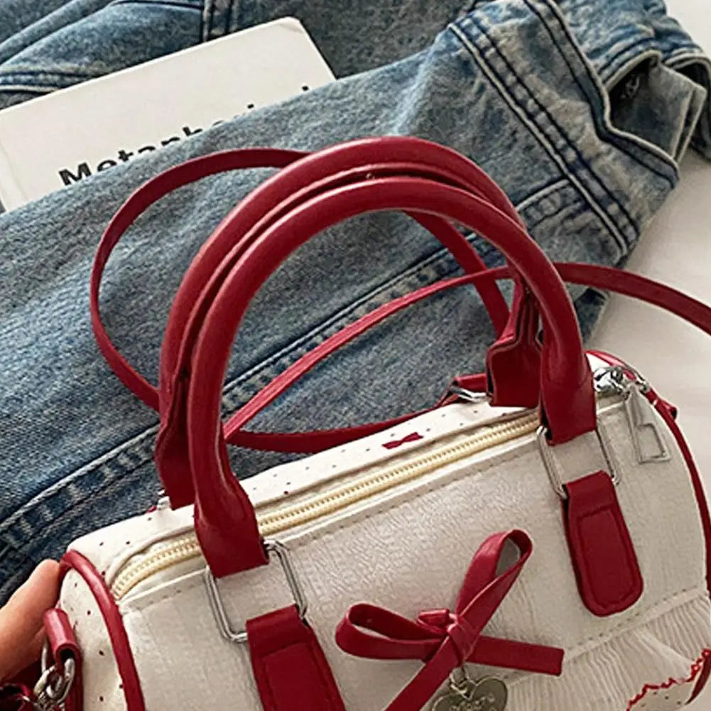 Sweet Style Square Crossbody Bag Waterproof Zipper Bow Design Small Bowling Bag for Party Daily Use Cute Shoulder Purse