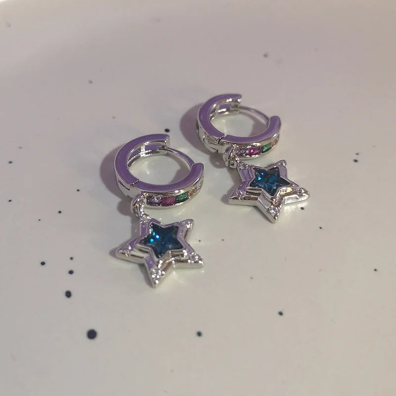 New Trendy Star Zirconia Stud Earrings for Women Girls Hiphop Punk Cool Star Hoop Earrings Party Jewelry Gift
