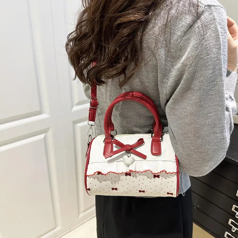 Sweet Style Square Crossbody Bag Waterproof Zipper Bow Design Small Bowling Bag for Party Daily Use Cute Shoulder Purse