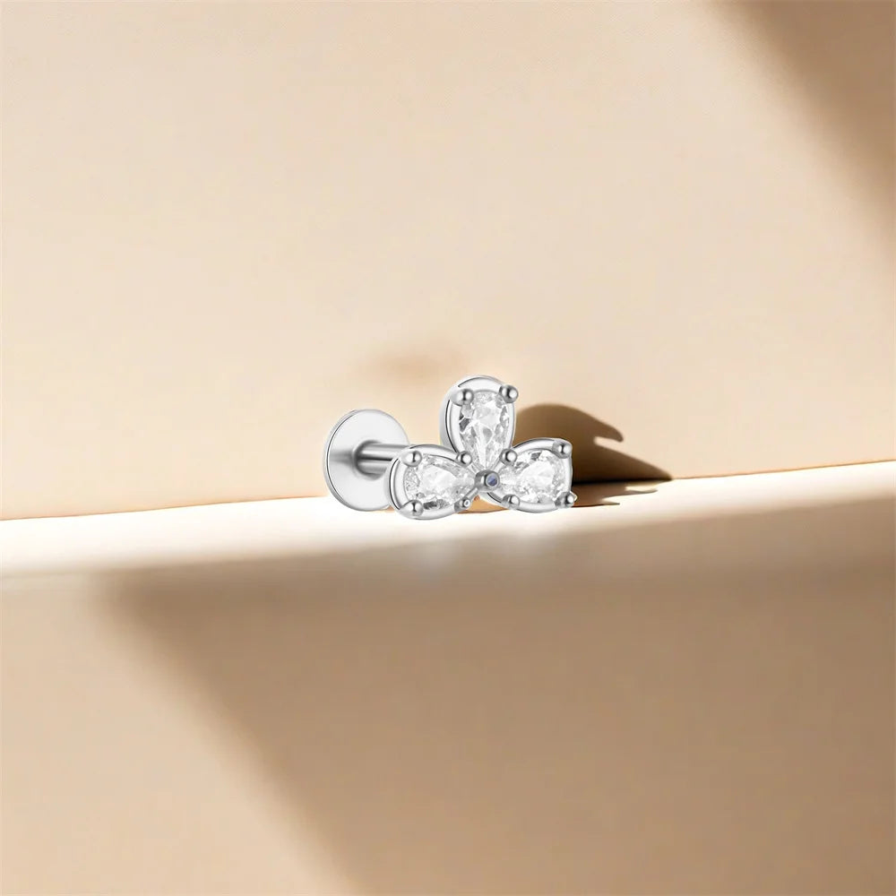 AIDE Heart Round Ball Flat Helix Piercing Earring 925 Sterling Silver Ear Studs Geometric Zircon Exquisite Trinket Studs Aretes