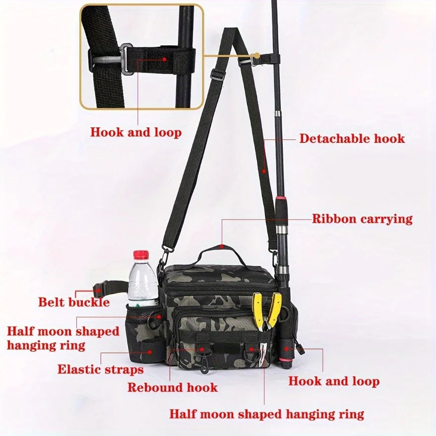 A practical fishing gear bag - canvas waist bag crossbody shoulder bag, universal travel sports bag
