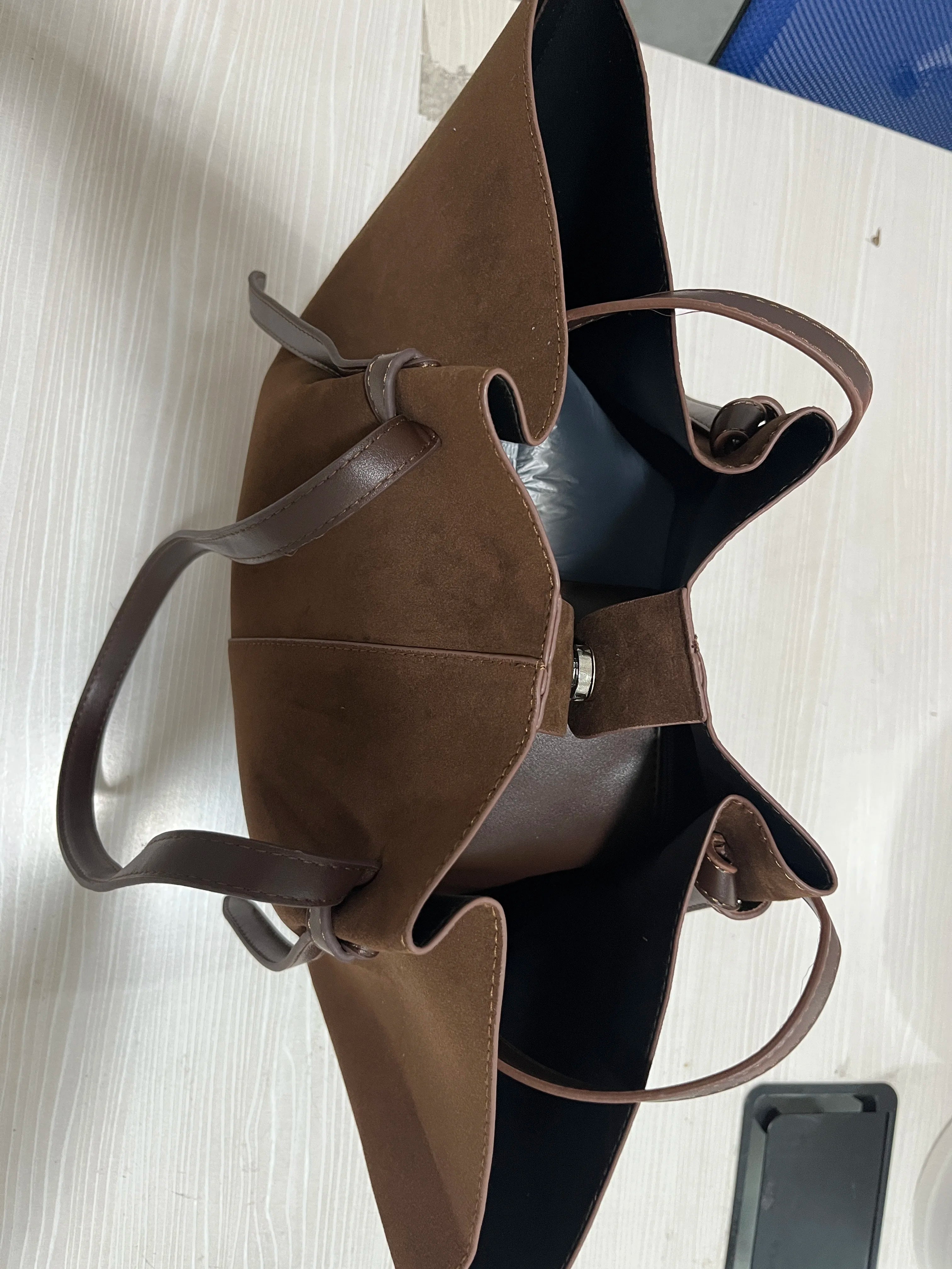 Luxury Faux Suede Women's Tote Bag Large Capacity Shoulder Bag Designer Handbag Wing-shaped Storage Bag Chic Frosted Shoppingbag