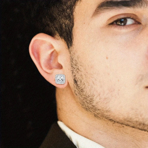 1 Pair Silvery Cubic Zirconia Stud Earrings Round Square Diamonique Stud Earrings Set for Women Men