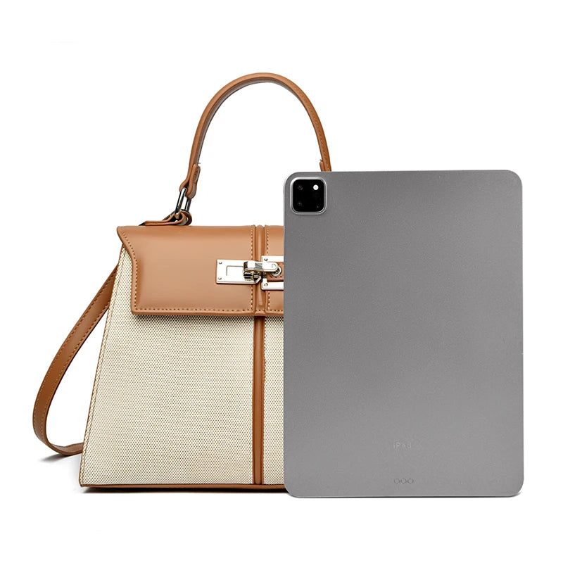 Luxury High-end Brand Handbag For Women Canvas Stitching Leather Silver Button Tote Bag Jw Large Capacity Banquet Shoulder Purse