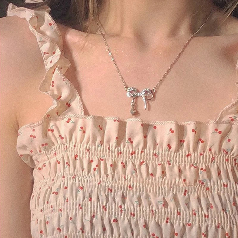 Zircon Bow Knot Pendant Necklace for Women Design Elegant Korean Fashion Necklaces Woman Charms Necklace Party Lady Accesorios