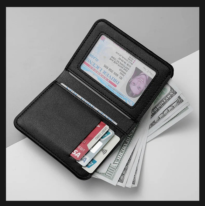 Minimalist PU Leather Retro Men's Wallet Black Coffee Ultra Thin Multiple Pockets Soft Two-Fold ID Card Holder Credit Card 2026