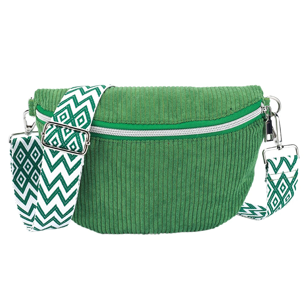 Shoulder Bag for Men Women with Adjustable Wide Strap Crossbody Bag Corduroy Solid Bum Bag Zipper Fanny Pack for Travel Workout